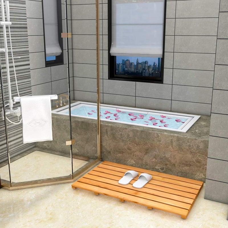 Bamfan Bamboo Wooden Bath Floor Mat for Luxury Shower - Non-Slip Bathroom Waterproof Carpet for Indoor or Outdoor Use (31.3 x 18.1 x 1.5 Inches) - Image 3